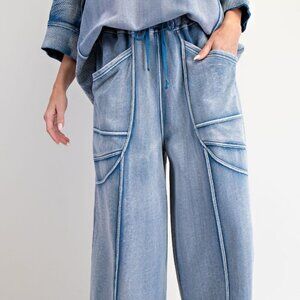 EASEL DENIM FLOWY PALAZZO PANTS NWT 2025 S M L